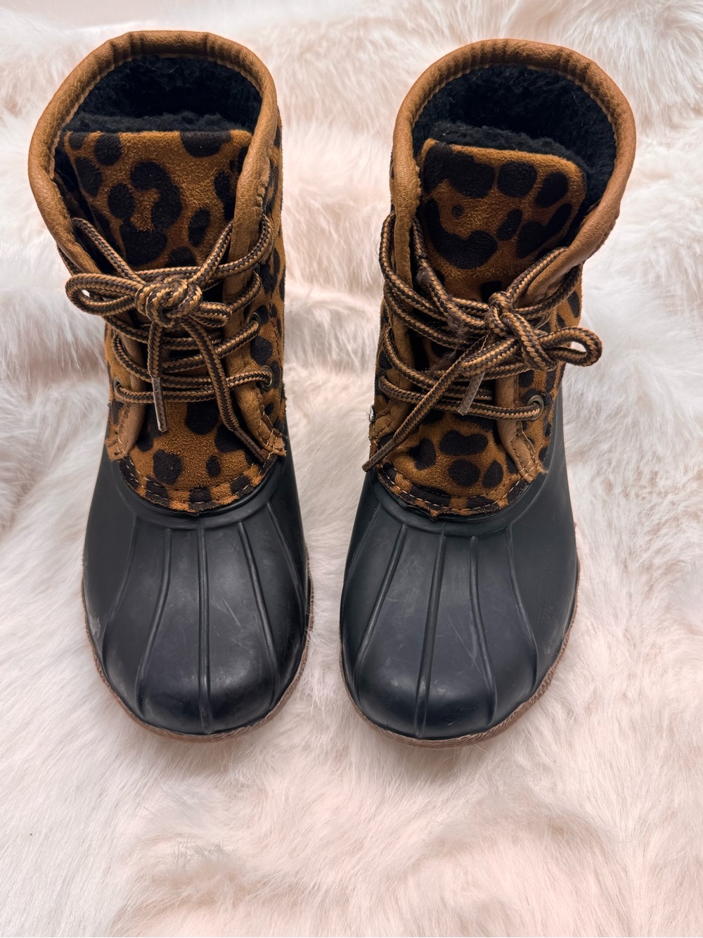 Kids Leopard-Print Rain & Snow Boots - Brown/Black